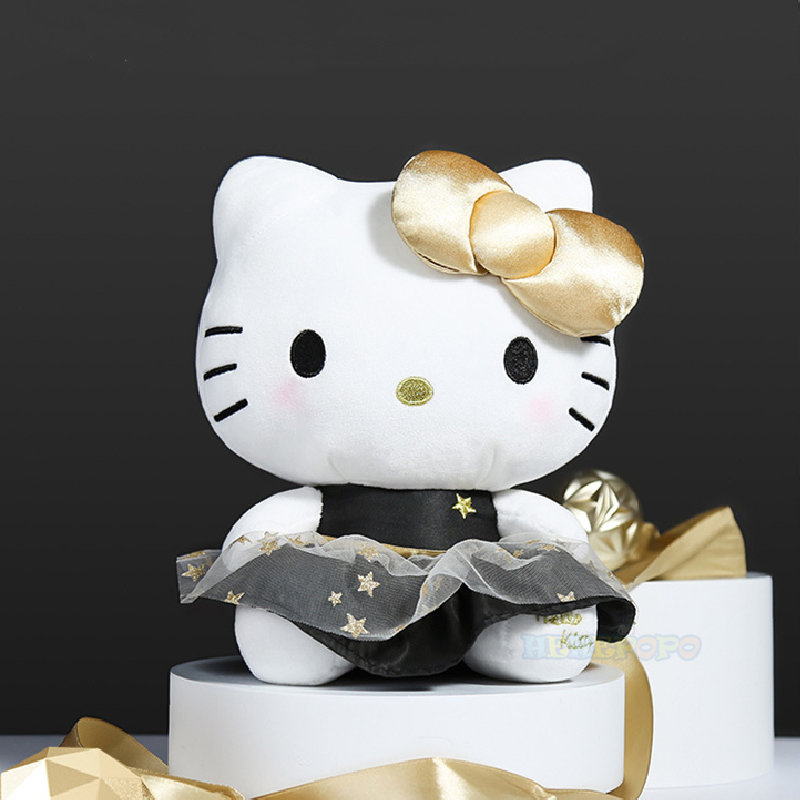 30cm Sanrio Kawaii Black and Gold Series Kuromi Hello Kitty Plush Toy Pillow Soft Stuffed Plushies - Bike Chain Fidget